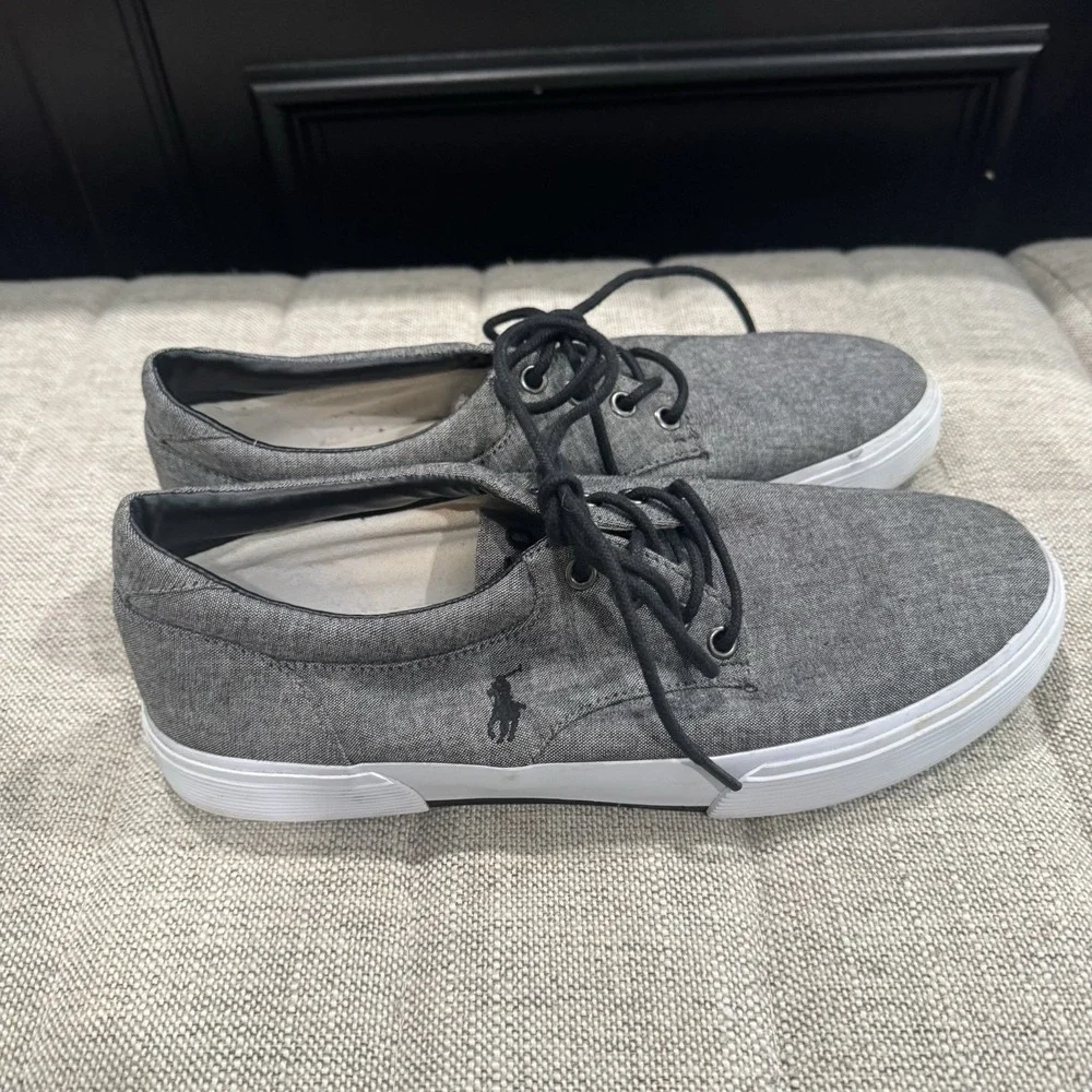 Polo Ralph Lauren Felton Mens‎ 9D Gray Canvas Shoes Sneakers Casual Lace Boat